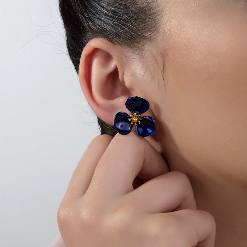Thumbnail of Navy Blue Bloom Flower Earrings image