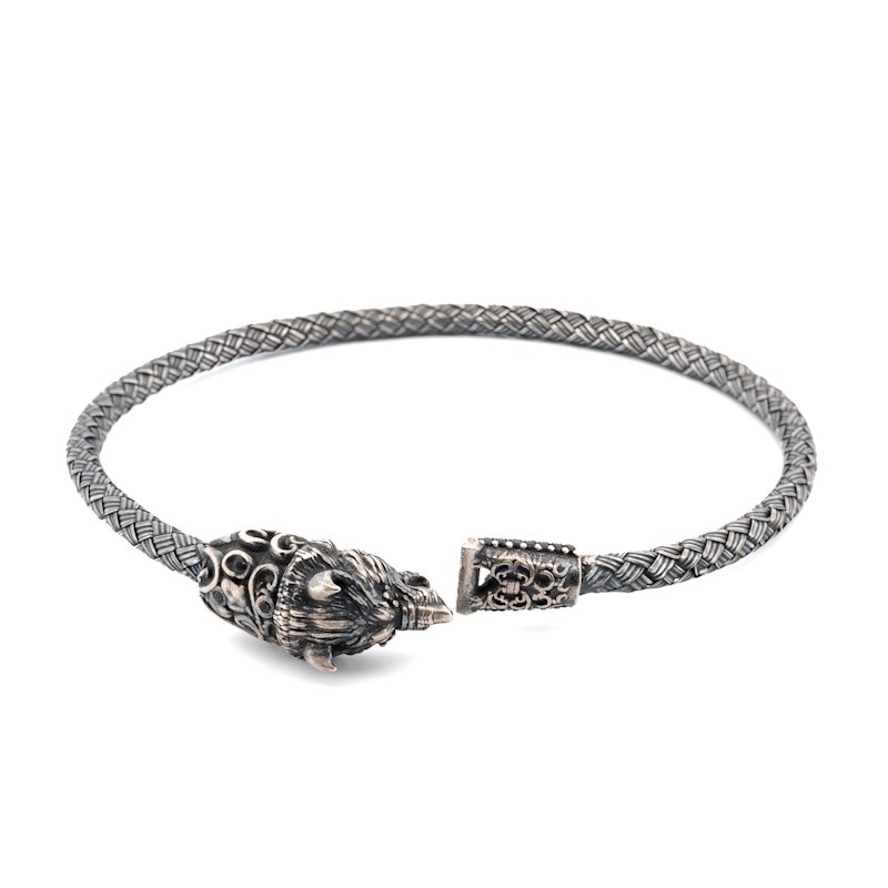 Thumbnail of Wolf Fang Men’s Sterling Silver Black Diamond Bracelet - Silver image