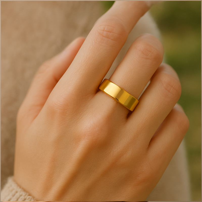 Thumbnail of Women Classic Smooth French-Edge Sterling Silver Band With Gold Plating image