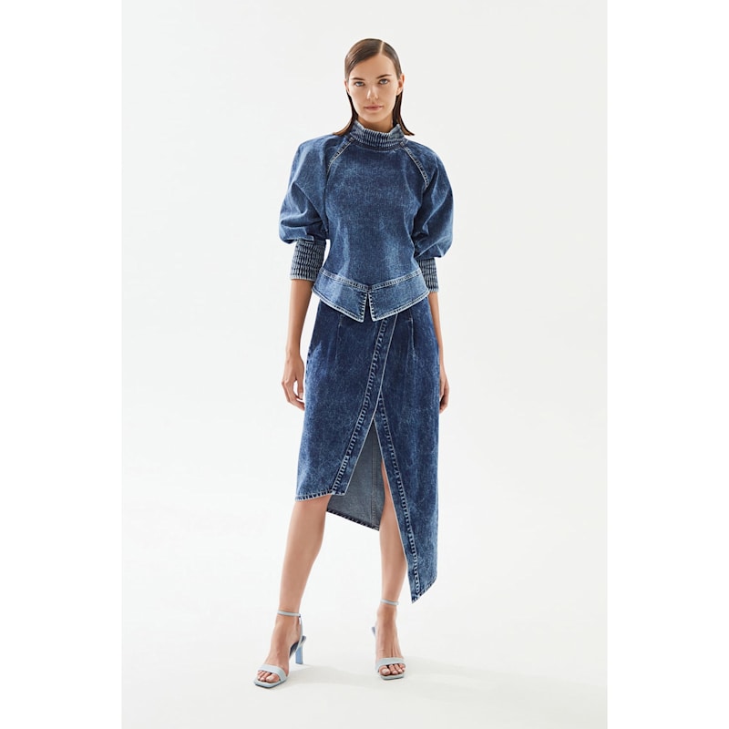 Women's Balloon Sleeve Short Denim Blouse | 2be4A | Wolf & Badger
