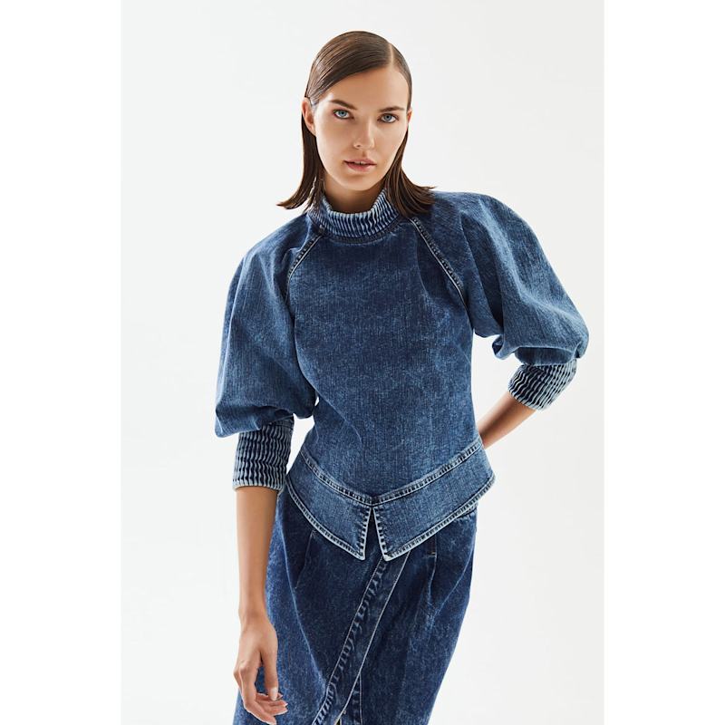Women's Balloon Sleeve Short Denim Blouse | 2be4A | Wolf & Badger