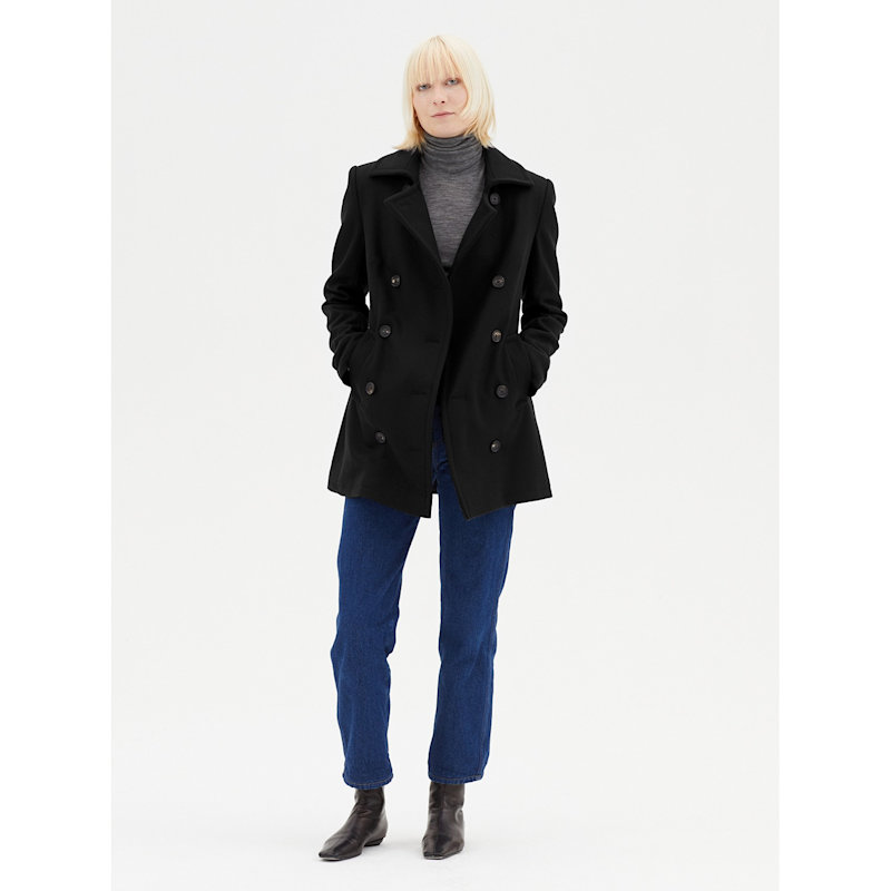 Women's Black Pea Coat | Hegarty | Wolf & Badger
