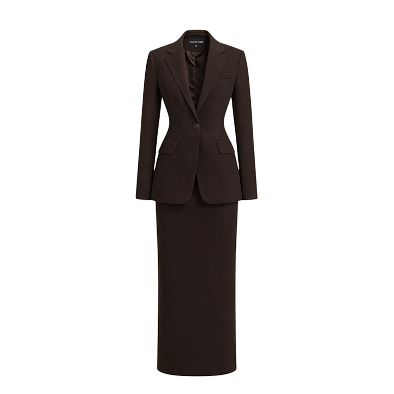Women's Brown Mocha Oversized Blazer & Skirt Power Suit - Tailored  Two-Piece Suit Set | UNUM DIEM | Wolf & Badger