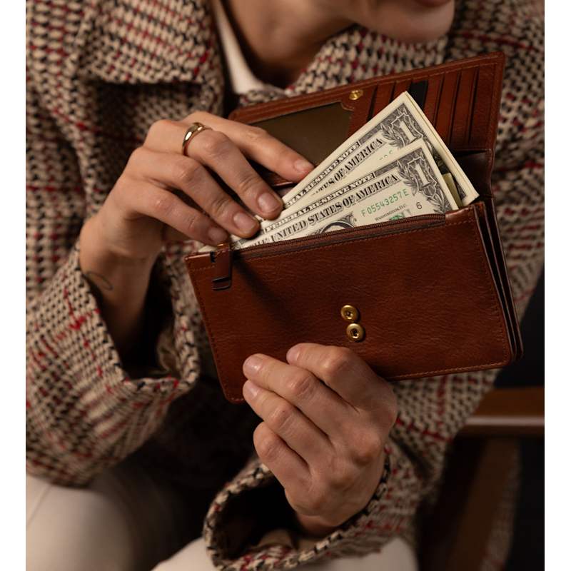Thumbnail of Womens Leather Continental Wallet - Charade - Cognac Matte Brown image