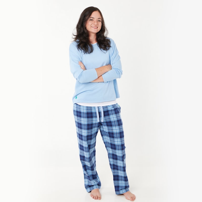 Thumbnail of Women's Soft, Breathable Organic Brushed Cotton Loungewear Trousers In Blue, And White image