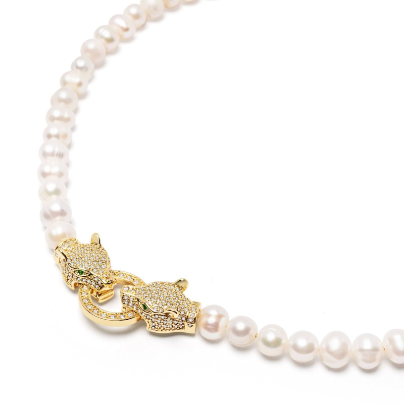 Thumbnail of Pearl Choker With Gold Double Panther Head image