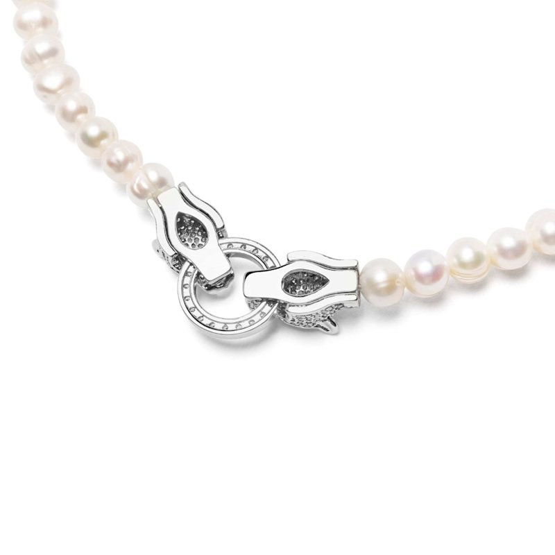 Thumbnail of Pearl Choker With Silver Double Panther Head image