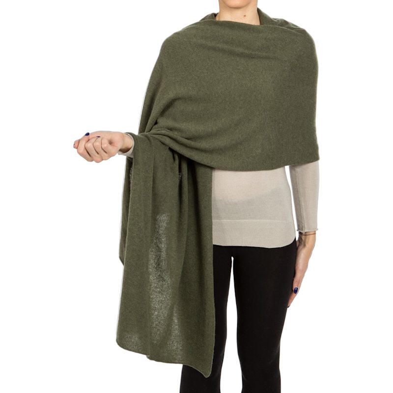 Thumbnail of Women’s Pure Cashmere Lightweight Shawl - Olive Green image