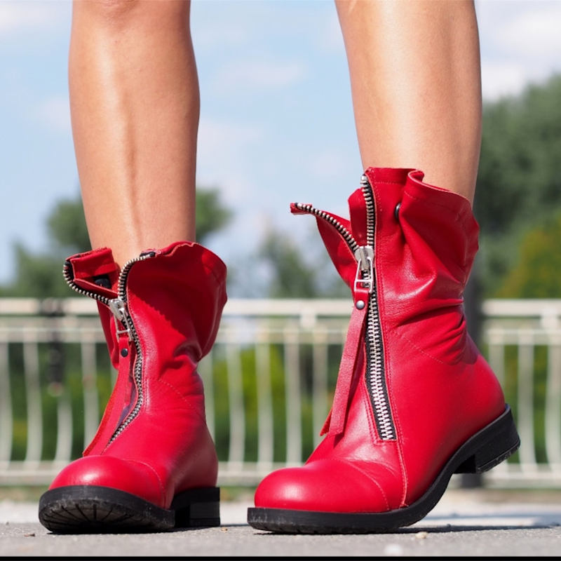 Mid Calf Designer Ladies Boots Leather Women'S Red Leather Ankle
