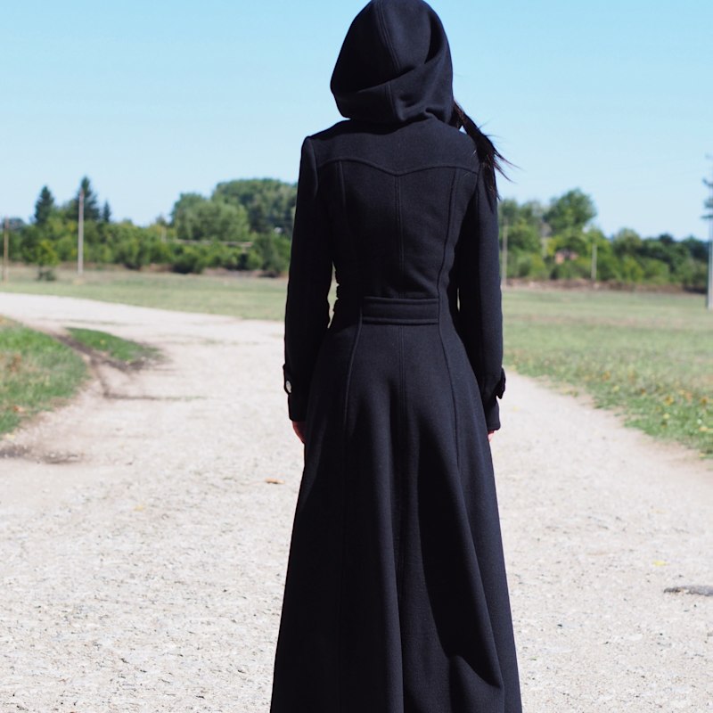 Women'S Wool Long Coat With Hood – Elegant Winter Double-Breasted