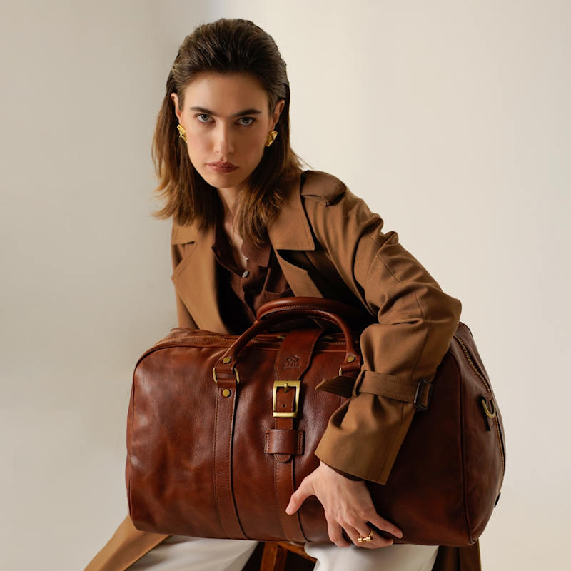 Thumbnail of Womens Cognac Brown Matte Leather Travel Bag - Tender Is The Night image