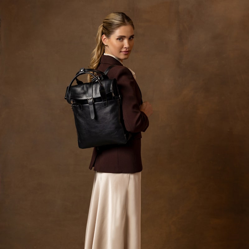 Thumbnail of Womens Convertible Leather Backpack Shoulder Bag In Black - The Awakening image