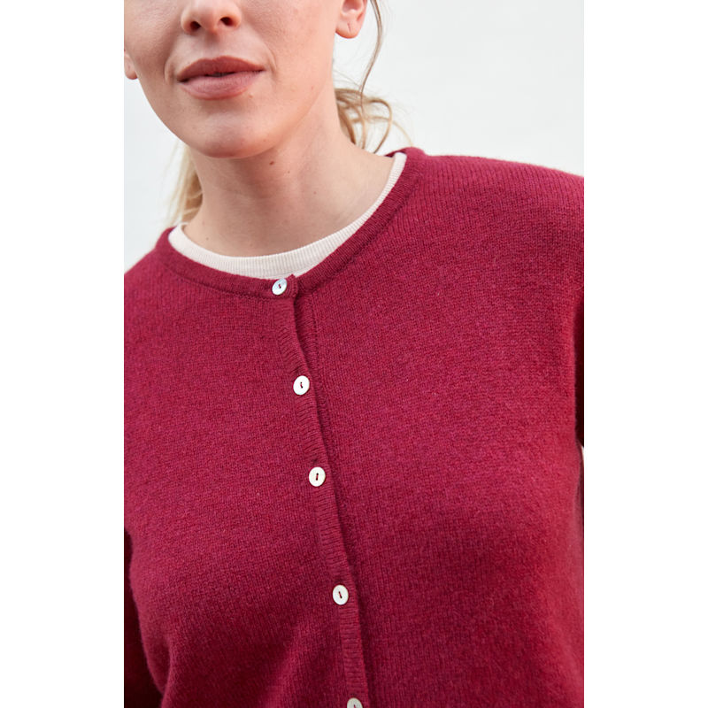 Womens Lambswool Leona Crew Neck Cardigan - Rosehip | Paul James