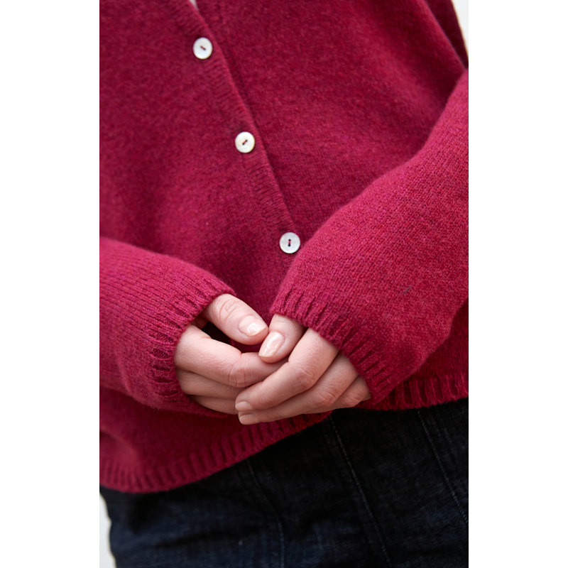 Womens Lambswool Leona Crew Neck Cardigan - Rosehip | Paul James