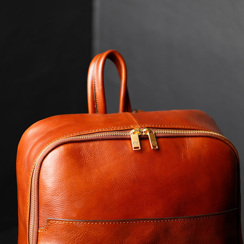 Thumbnail of Leather Backpack Travel Bag In Cognac Brown - The Divine Comedy image