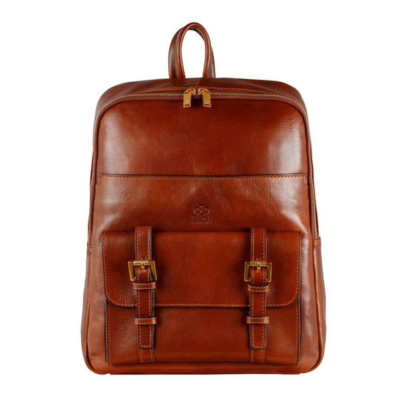 Thumbnail of Leather Backpack Travel Bag In Cognac Brown - The Divine Comedy image