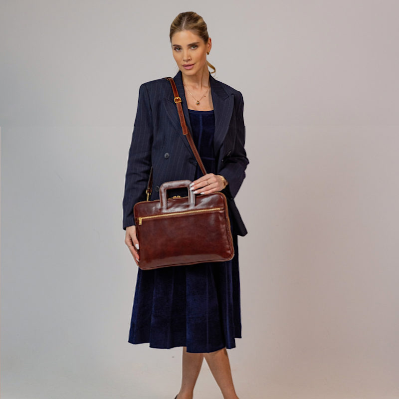 Thumbnail of Womens Leather Briefcase Laptop Bag In Brown - Brave New World image