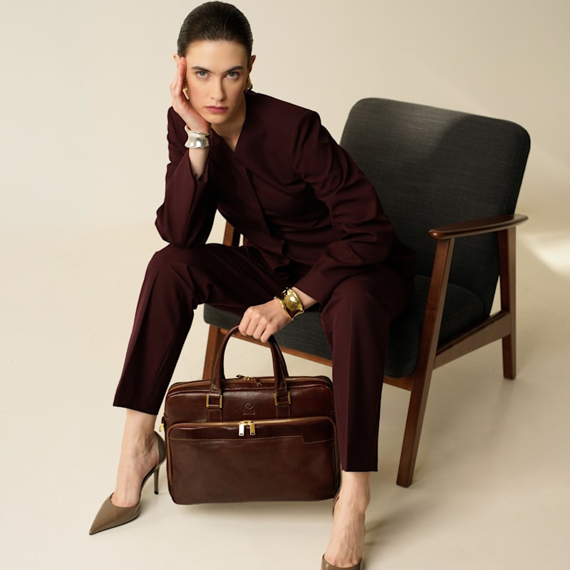Thumbnail of Womens Leather Briefcase Laptop Bag In Brown - Orlando image