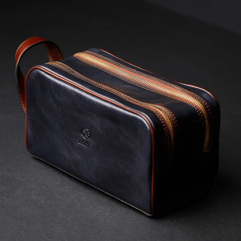 Thumbnail of Womens Leather Cosmetic Bag Dopp Kit In Navy Blue - All The Kings Men image