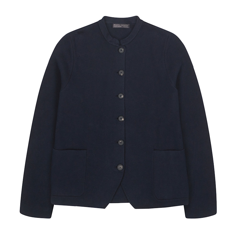 Thumbnail of Womens Midweight Cotton Indore Knitted Nehru Jacket - Navy image