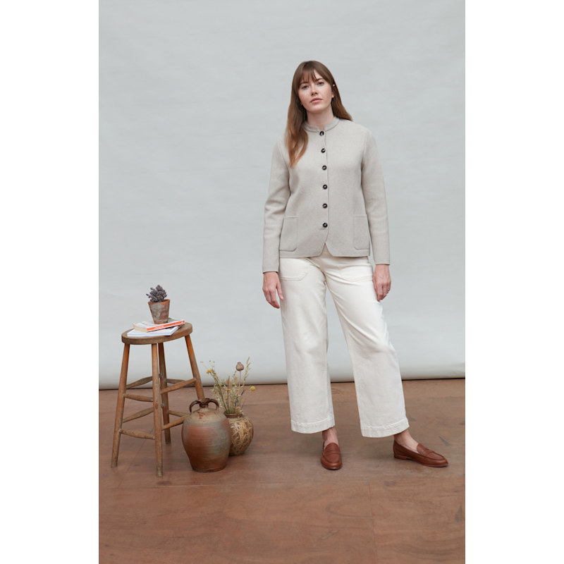 Thumbnail of Womens Midweight Cotton Indore Knitted Nehru Jacket - Nude image