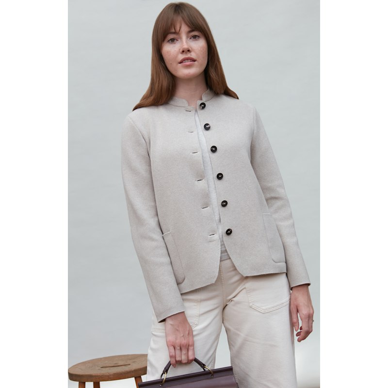Thumbnail of Womens Midweight Cotton Indore Knitted Nehru Jacket - Nude image