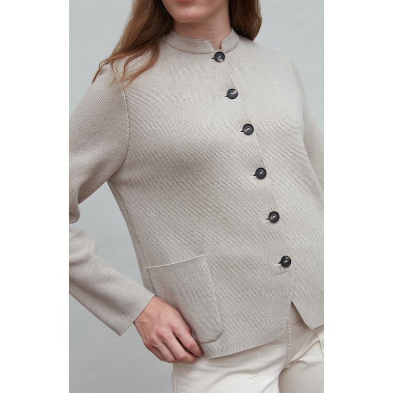 Thumbnail of Womens Midweight Cotton Indore Knitted Nehru Jacket - Nude image