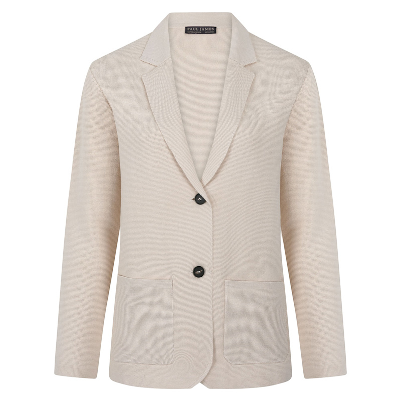 Thumbnail of Womens Midweight Cotton Tara Relaxed Fit Knitted Blazer - Ecru image