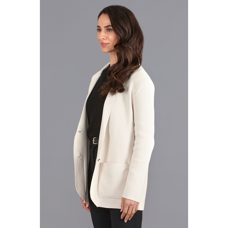 Thumbnail of Womens Midweight Cotton Tara Relaxed Fit Knitted Blazer - Ecru image