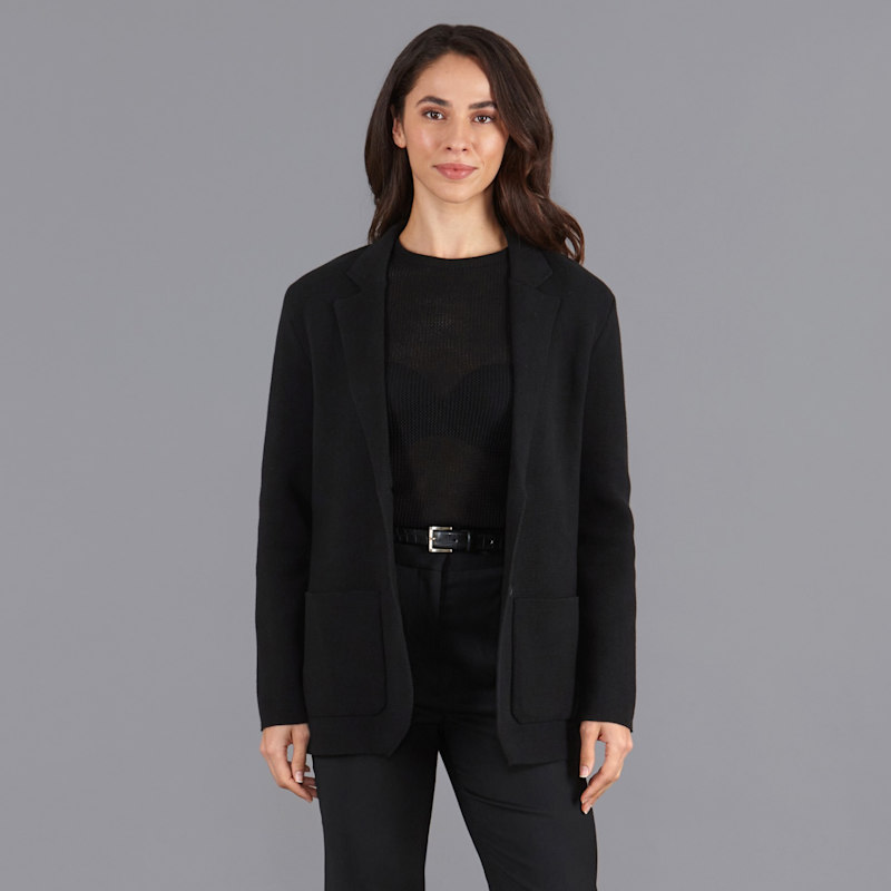 Thumbnail of Womens Midweight Cotton Tara Relaxed Fit Knitted Blazer - Black image