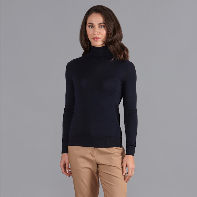 Thumbnail of Womens Pure Harriet Extra Fine Merino Wool Roll Neck Jumper - Navy image