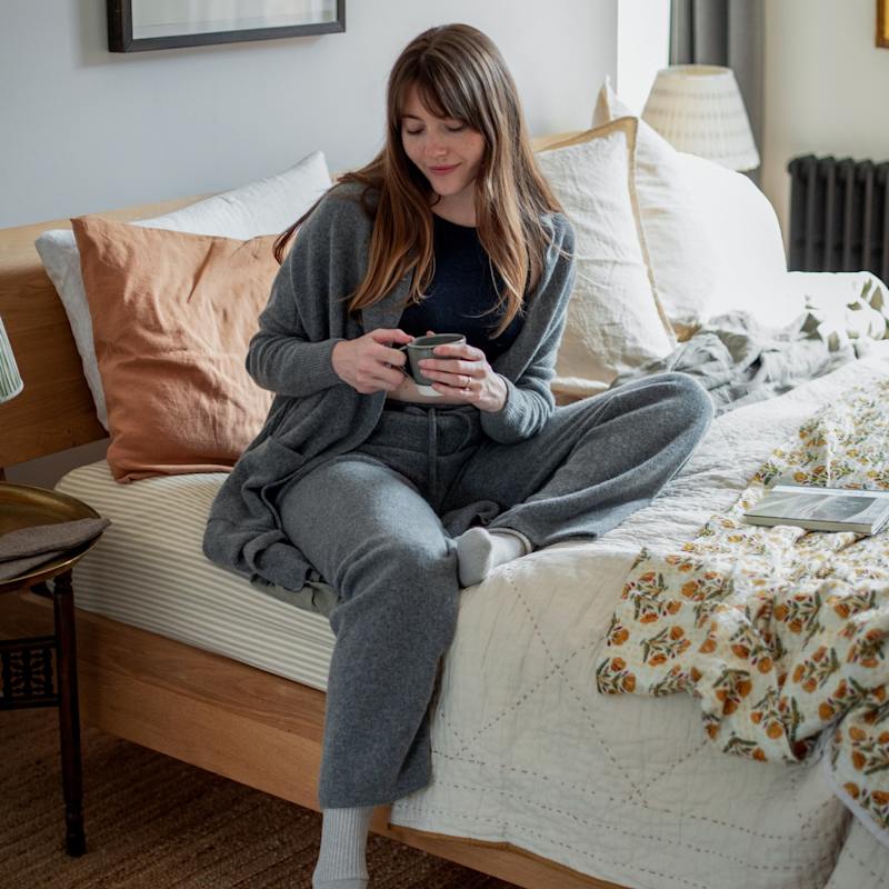 Thumbnail of Womens Pure Lambswool Long Line Liberty Cardigan With Pockets - Grey Mix image