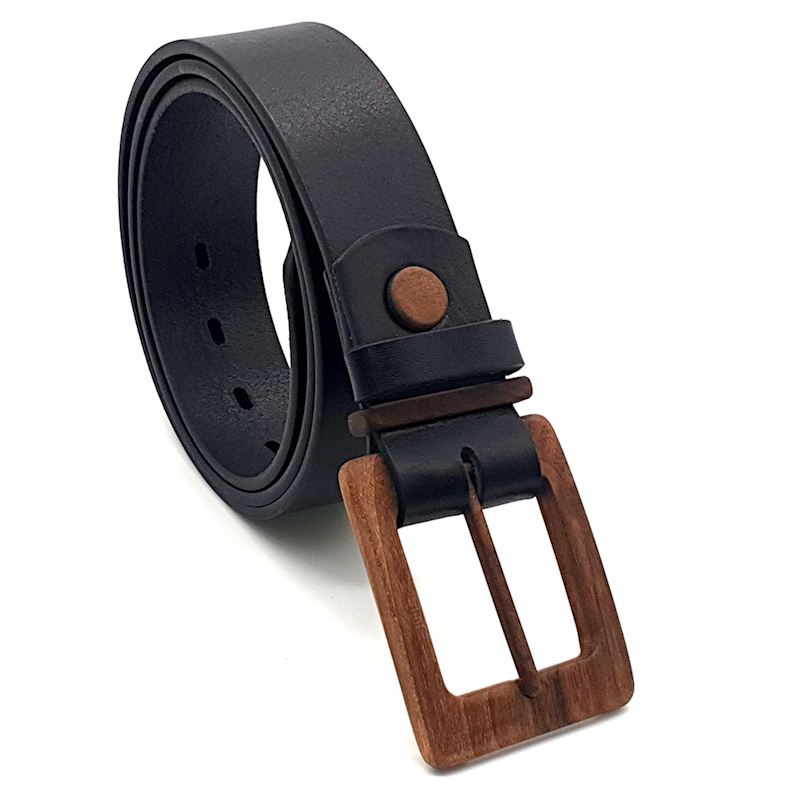 Thumbnail of Wood Belt Banff Empathy 406 - Unique Biodegradable Walnut Wood Black Leather Belt image