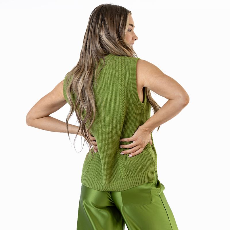 Thumbnail of Wool Cashmere Crew Neck Cable Knit Vest - Green image