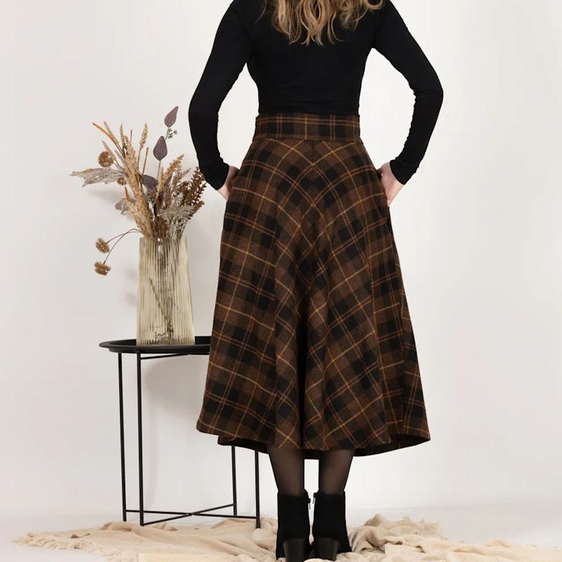 Virgin Wool Midi Skirt with Faded Check Pattern main image 0