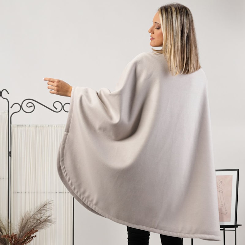Thumbnail of Wool Poncho Cape Coat With Buttons In Off White image