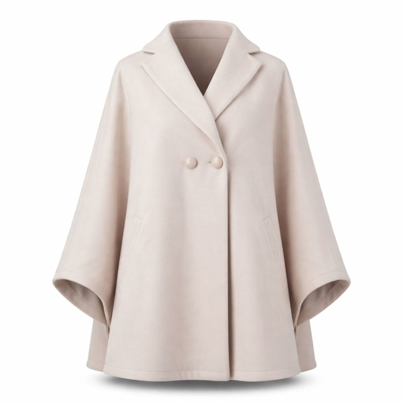 Thumbnail of Wool Poncho Cape Coat With Buttons In Off White image