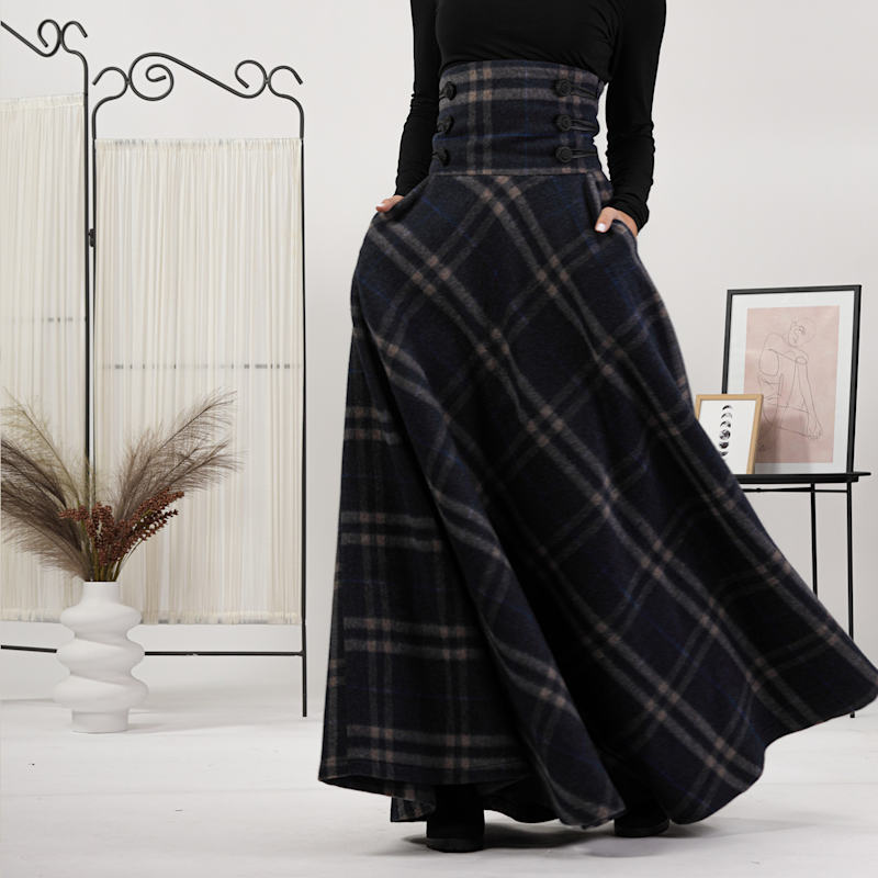 Thumbnail of Wool Tartan Floor Length Skirt With Ultra High Waist In Plaid Colour image