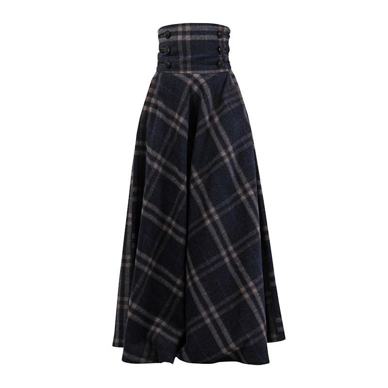 Wool Tartan Floor Length Skirt With Ultra High Waist In
