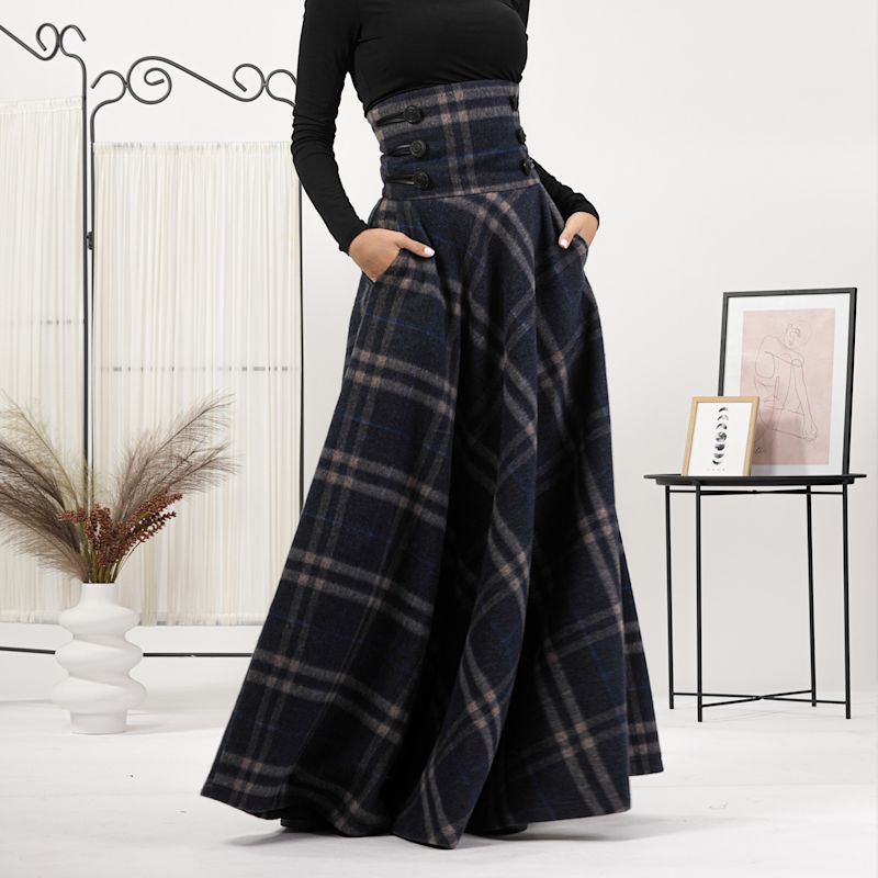 Thumbnail of Wool Tartan Floor Length Skirt With Ultra High Waist In Plaid Colour image