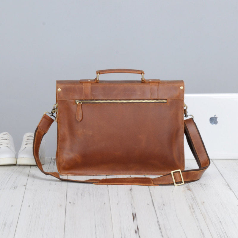 Thumbnail of Worn Look Genuine Leather Briefcase - Worn Brown image