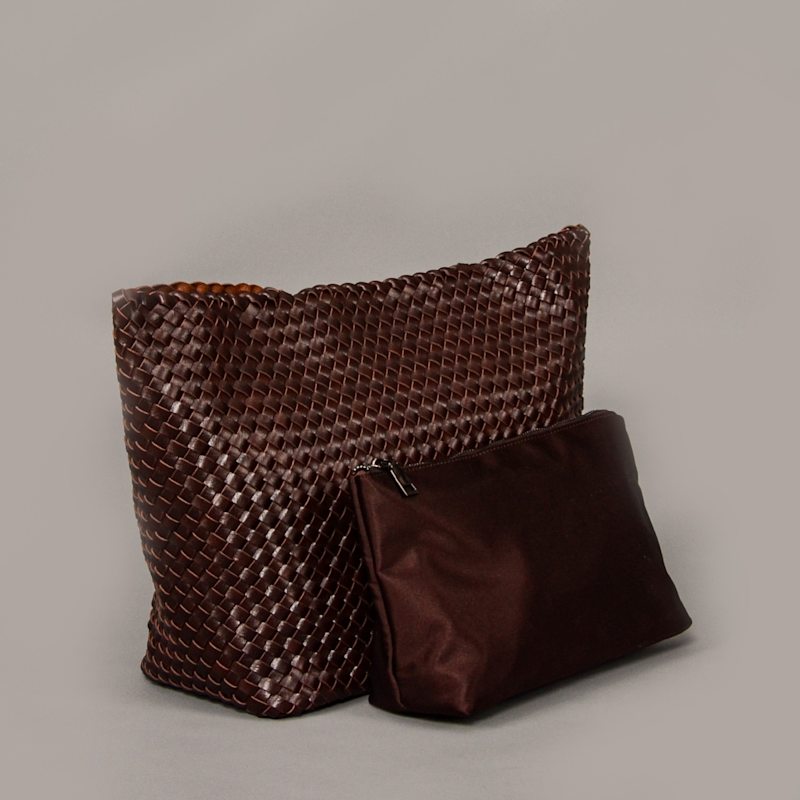 Thumbnail of Woven Eco Leather Handbag 'Amadea' - Dark Brown image