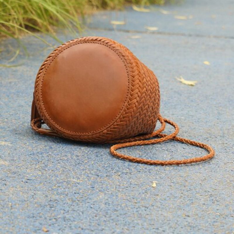 Thumbnail of Woven Leather Cross Body Bag 'Alice' - Tan image