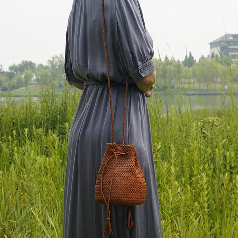 Thumbnail of Woven Leather Cross Body Bag 'Alice' - Tan image