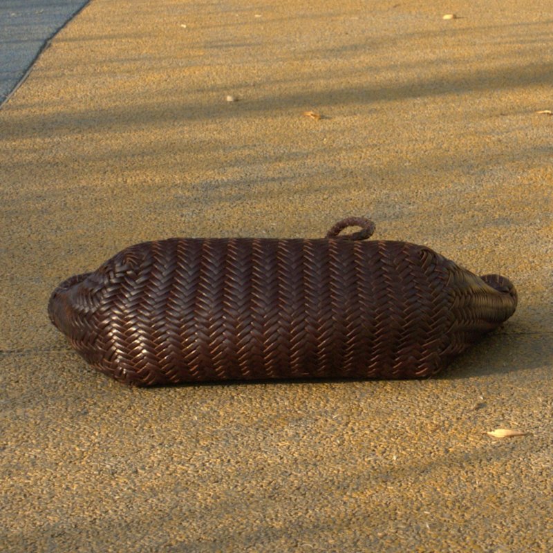 Thumbnail of Woven Leather Handbag In Zigzag Pattern 'Vittoria' - Dark Brown image