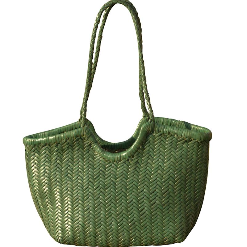 Woven Leather Handbag In Zigzag Pattern 'Vittoria' - Green