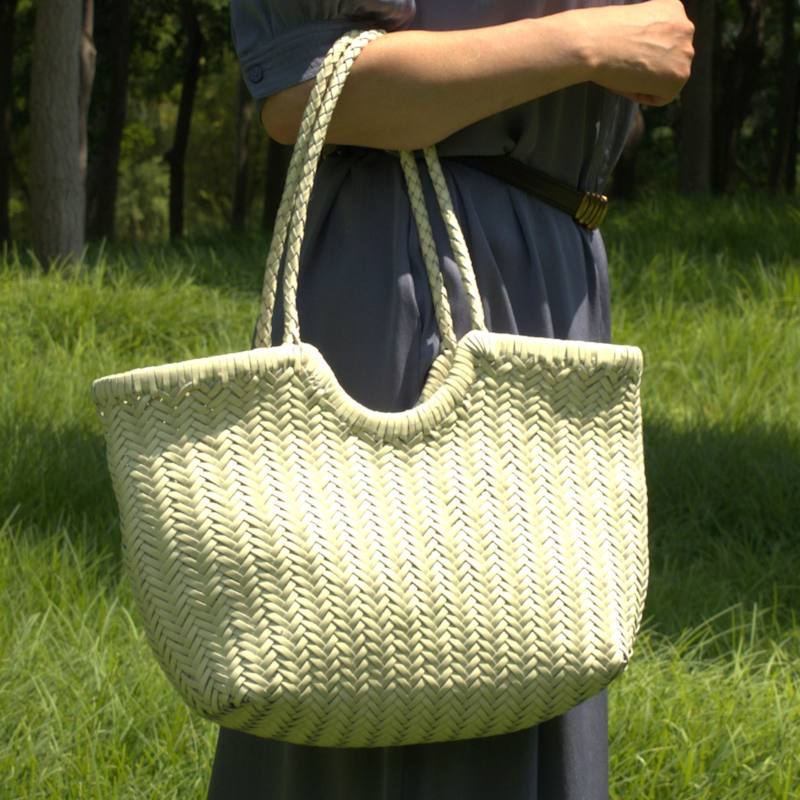 Thumbnail of Woven Leather Handbag In Zigzag Pattern 'Vittoria' - White image