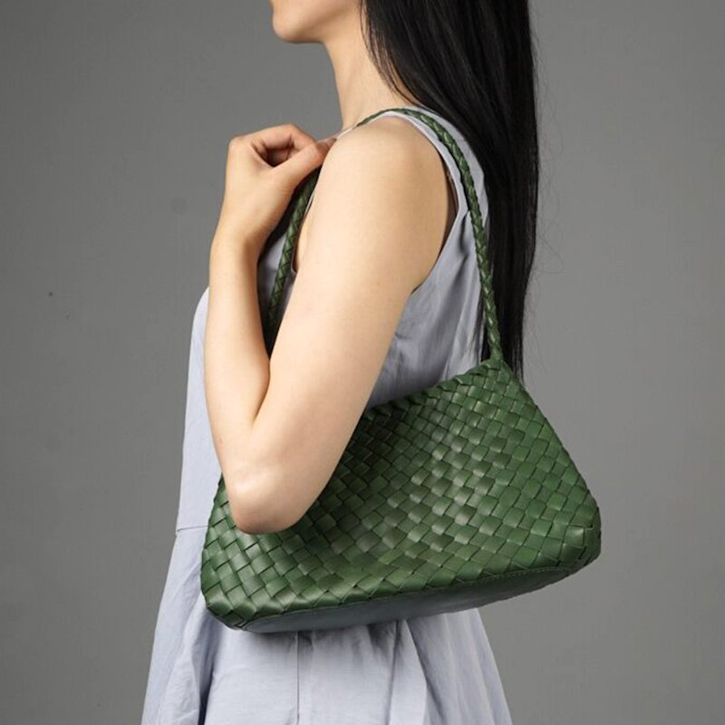 Thumbnail of Woven Vegan Leather Sling Bag 'Leontina' - Green image