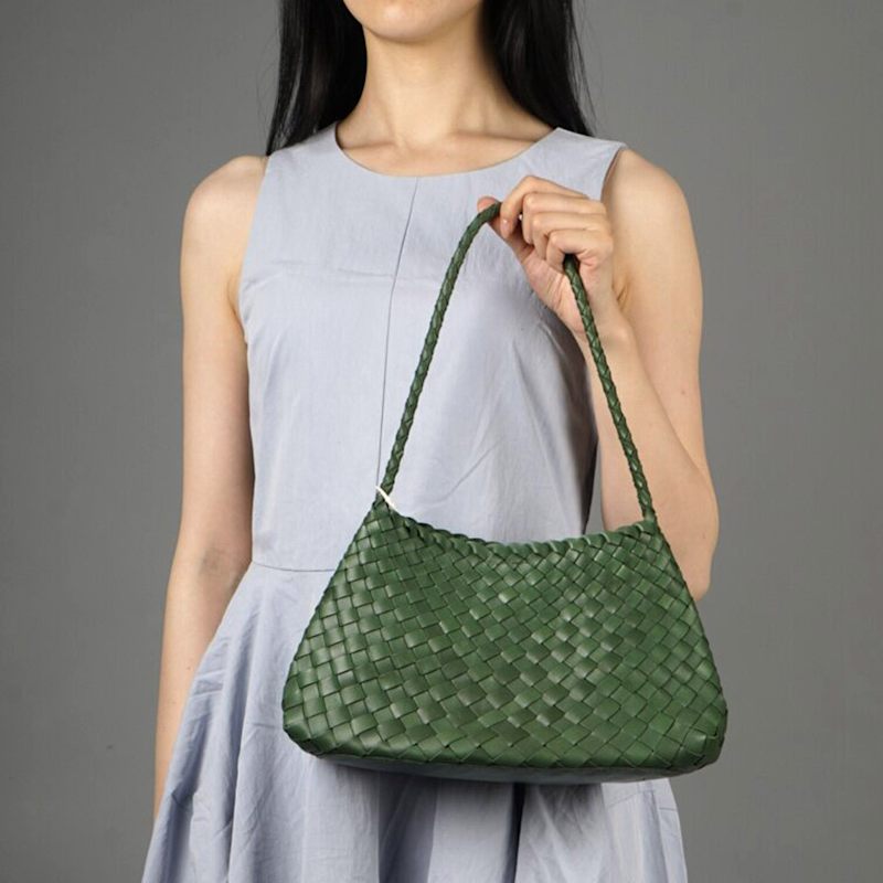 Thumbnail of Woven Vegan Leather Sling Bag 'Leontina' - Green image