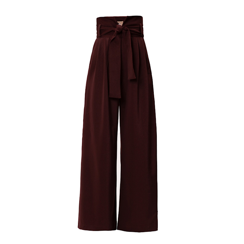 Burgundy High Waist Long Wide Leg Trousers | Julia Allert
